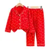Ropa de Otoño para Año Nuevo y Pantalones Largos Traje de Algodón Puro Pijamas para Niños Cárdigan Año del Zodiaco Rojo Mediano y Grande Ropa Interior de Otoño e Invierno para Niños