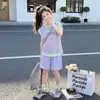 Conjunto Deportivo de Verano para Niñas 2026 Nuevo Casual Estilo Coreano Color Degradado Conjunto de Letras para Niñas Mayores Transfronterizo