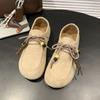 Otoño 2025 Nueva Moda Zapatos Planos con Borlas, Cordones y Perlas para Mujer Zapatos Boken Zapatos Casuales Versátiles
