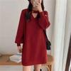 Vestido de Punto Elegante de Seda Brillante 2025 de Largo Medio para Fondo Otoño e Invierno Nueva Moda Suéter Suave Ceroso Interior Suéter de Mujer