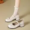 Sapatos Mary Jane com Laço Estilo Francês para Mulheres, Novo Estilo Fada Verão 2026, Elegantes Sapatos de Salto Bloco Baixo para Combinar com Vestidos