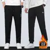 Calças Casuais com Forro de Fleece Outono/Inverno 2025 para Homens, Calças Jogger de Moletom, Calças Retas Largas com Bolsos Simples e Zíper