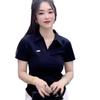 Camiseta de Manga Corta con Cuello Polo y Hombro Derecho de Diseño Europeo Talla Grande para Mujer Verano Nuevo Aspecto Adelgazante Top Cintura para Mujer