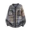 2026 Abrigo suéter de alta gama gris retro estilo coreano inspirado en Chanel para hombres y mujeres, casual de otoño e invierno, corte holgado