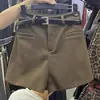 Shorts de Lana Picantes para Mujer Otoño Invierno Cintura Alta Línea A Negro Pierna Ancha Ropa Exterior de Lana Shorts de Bolsillo Trasero Pantalones Casuales de Capa Base