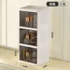 Caja de Almacenamiento Plegable de Doble Puerta Corona Blanca para Cosméticos Estante de Almacenamiento de Papelería Multicapa Productos para el Cuidado de la Piel del Hogar a Prueba de Polvo