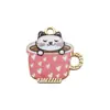 Acessórios para Joias Artesanais DIY Liga Esmalte Divertido Impresso Copo de Água Pingente de Gato Brincos Materiais para Brincos