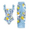 Bañador de una pieza con cordones y estampado de limones de Amazon AliExpress 2024, traje de baño de una pieza con falda cruzada, traje de verano para mujer