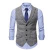Amazon Aliexpress Outono e Inverno Estilo Europeu e Americano Gola com Entalhe Patchwork Pied-de-Poule Couro Colete Casual Masculino Liquidação Final Sem Devoluções