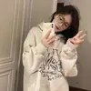 Sudadera con capucha blanca y gris para mujer, nuevo estilo popular primavera y otoño 2026, corte holgado, estilo de alta calle americano, otoño e invierno, interior afelpado y engrosado