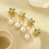 Lujo Ligero y Pendientes de Acero Inoxidable con Colgante de Flor de Alta Gama con Incrustaciones de Piedra Natural y Perla, Estilo Retro, Nuevos Pendientes Transfronterizos para Mujer
