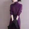 Vestido suéter de punto de alta gama coreano minimalista elegante para mujer, de cuello alto, estilo OL, hasta la rodilla, para otoño e invierno, con cinturón