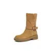 Botas estilo Martin de motocicleta vintage estilo francés para mujer, otoño e invierno 2026, gamuza de vaca, tacón grueso de 4 cm, doble uso, nuevas botas western de punta redonda