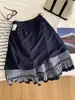 Falda Mini de Mezclilla A-line con Encaje Azul Oscuro Retro Artístico para Mujer 2026 Verano Longitud Media Estilo Coreano Falda Petite