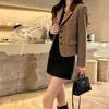 Ropa de Mujer Ropa de Mujer Coreana Dongdaemun Moda de Alta Calidad Cuadros Bloque de Color Traje de Lana Chaqueta Exterior Ajustado Traje