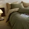 Conjunto de quatro peças 100% algodão escovado de alta contagem de fios, capa de edredom simples de algodão puro estilo nórdico, lençol de cima, lençol com elástico, conjunto de cama