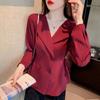 Camisa Primavera e Outono novo terno colarinho elegante elegante camisa de chiffon das mulheres design sentido nicho top de manga comprida