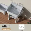 Fregadero de lavandería de piedra de cuarzo para balcón exterior con tabla de lavar integrada, diseño todo en uno para lavado de manos y lavado en el patio