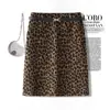 Falda midi retro con estampado de leopardo para mujer, nueva colección de otoño 2026, de cintura alta, adelgazante, falda casual de línea A, adecuada para figuras petite, estilo ajustado al cuerpo