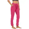 Pantalones casuales con cordón ajustable, cintura alta, color sólido, elásticos, ajustados, largos, cómodos, con bolsillos inclinados, para mujer
