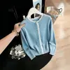 Nueva Colección Otoño/Invierno 2026: Suéter de punto para mujer con cuello redondo y ribete de volantes, suéter de estilo francés para mujer