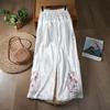 Pantalones Casuales Retro de Estilo Chino Nuevos de Verano, Pantalones de Pierna Recta con Bordado Chino, Corte Holgado, Pantalones de Pierna Ancha Bordados Adelgazantes para Mujer