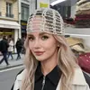 Gorro de pelo para adultos transfronterizo europeo y americano, turbante hueco, pañuelo para la cabeza de malla tejida a mano con lentejuelas, gorro de poner