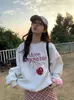 Moletom Feminino de Gola Redonda Novo Dongdaemun da Coreia do Sul Nicho Fofo Solto Veludo Estampa de Cereja Gola Redonda Manga Longa Top