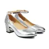 Sapatos de Salto Alto Espessos com Cabeça Redonda de Lantejoulas Amazon Comércio Exterior Costura Elegante Sapatos de Boca Rasa 3243 Sapatos Tamanho Grande Sapatos Mulheres