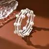 Pulsera Grande de Diamantes y Perlas de Lujo de Alta Resistencia para Mujer, Brazalete Envolvente, Pulsera Abierta Elástica de Lujo Ligero de Nicho