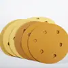 Venta Directa de Fábrica de Papel de Lija Amarillo para Lijado en Seco con Acolchado de Terciopelo de 6 Pulgadas y 17 Agujeros con Soporte Adhesivo, Papel de Lija Redondo para Automóviles, Terciopelo Amarillo para Lijar