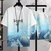 Conjunto de Duas Peças Masculino Verão 2025 Tendência Gradiente Casual Esportivo Jovem Moda Versátil Camiseta de Manga Curta e Shorts