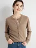 Cardigan de malha elegante de cor sólida com fivela, gola redonda, afina a silhueta, para o trabalho, início do outono, suéter feminino de cashmere puro com temperamento