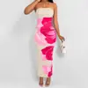2026 Moda Femenina Europea y Americana Transfronteriza Verano Nuevo Estilo Sexy Vestido Bodycon Estampado sin Tirantes con Abertura