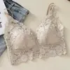 Camisola sin costuras con espalda descubierta de encaje para mujer, capa interior de copa fina triangular fija sin broches, se puede usar sola