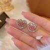 Dulces y Lindos Elegantes, Aretes de Corazón de Diamante Rosa Brillante de Alta Gama para Mujer, Clips de Oreja Modernos y Exquisitos sin Perforación
