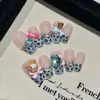 Estampado de Leopardo Artístico con Lazo de Pedrería Corazón de Gato Lindos Adhesivos para Uñas Portátiles Hechos a Mano Venta al por Mayor