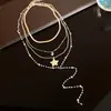 Collar con colgante de corazón de circón con cuentas de perlas estilo coreano, juego de cuatro piezas, cadena para la clavícula de lujo ligero y de alta gama, accesorio versátil para mujer