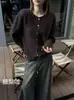 Cardigan de Tricô com Acabamento Fosco, Peso Pesado, Lã de Seda, Caxemira, Escovado, Gola Redonda, Punhos Canelados para Mulheres, Outono/Inverno 2026 Top