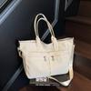 Bolso Tote de Lona Casual de Color Sólido 2025 Verano Nueva Moda Versátil de Gran Capacidad para Axila/Hombro para Mujer