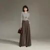 Outono 2026 Novidades Moda Feminina Calças de Pernas Largas Elegantes Cintura Alta Emagrecimento Casuais Calças de Pernas Largas Femininas