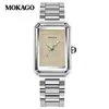 Relógio Feminino Mokago Retangular Pulseira de Aço Sólido Relógio Feminino de Ponta Totalmente Diamantado À Prova d'Água Negócios Transfronteiriço Relógio de Quartzo