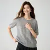 ¡%Cachemira%Seda de Morera! Suéter de Punto Suave de Manga Corta para Mujer Cuello Redondo Manga Media Top de Punto Trenzado