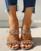 Sandalias de Estrás de Tamaño Grande de Comercio Exterior para Mujer con Tacón Grueso Verano 2025 Nuevas Moda Europea y Americana Ropa Exterior Chanclas de Playa