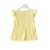 Chaleco Cárdigan Amarillo Cuadrado de Cuello Francés con Mangas Volantes Estilo Francés Petite Elegante Camisa para Mujer, Impresionante Top Tipo Muñeca de Verano