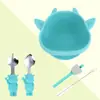 Novo Tigela de Silicone de Vaca Fofa para Crianças com Ventosa Talheres de Alimentação para Bebê Tigela Suplementar Anti-queda Conjunto de Três Peças