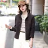 Jaqueta curta de couro camurça feminina, estilo casual, gola alta elegante, versátil para baixinhas, sobretudo curto, tamanhos grandes