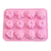Molde de bolo de silicone de 12 peças com tema de flor e grama com tampa, molde para gelatina, sorvete, chocolate, pudim, gelatina