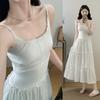 Foto Real de Falda Larga con Tirantes de Vacaciones Suaves Junto al Mar, Nuevo Estilo de Verano Cubre Cintura Dulce Elegante Vestido Francés