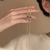 Aretes Largos con Borla de Patrón de Nube de Jade Sintético y Esmalte Azul, Elegantes y de Alta Gama Estilo Chino para Mujer